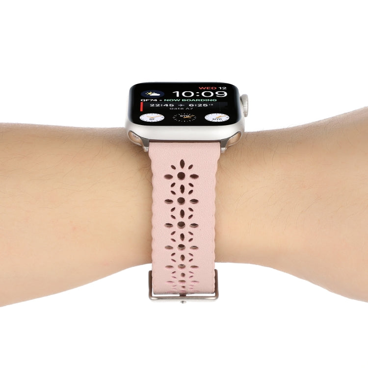 Hollow Genuine Leather Watch Band For Apple Watch Ultra 49mm&Watch Ultra 2 49mm / Series 9&8&7 45mm / SE 3&SE 2&6&SE&5&4 44mm / 3&2&1 42mm(Pink) by bashfashion