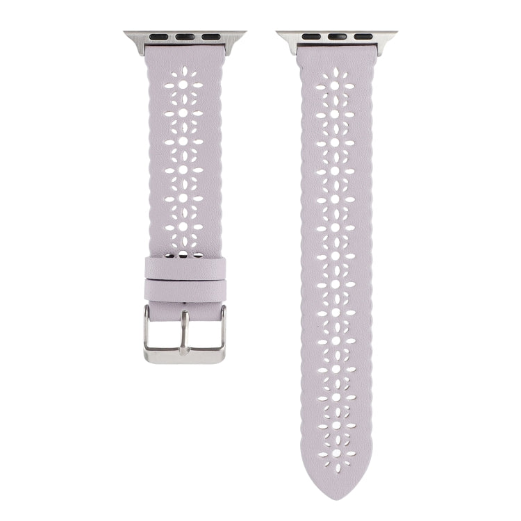 Hollow Genuine Leather Watch Band For Apple Watch Ultra 49mm&Watch Ultra 2 49mm / Series 9&8&7 45mm / SE 3&SE 2&6&SE&5&4 44mm / 3&2&1 42mm(Purple) by bashfashion