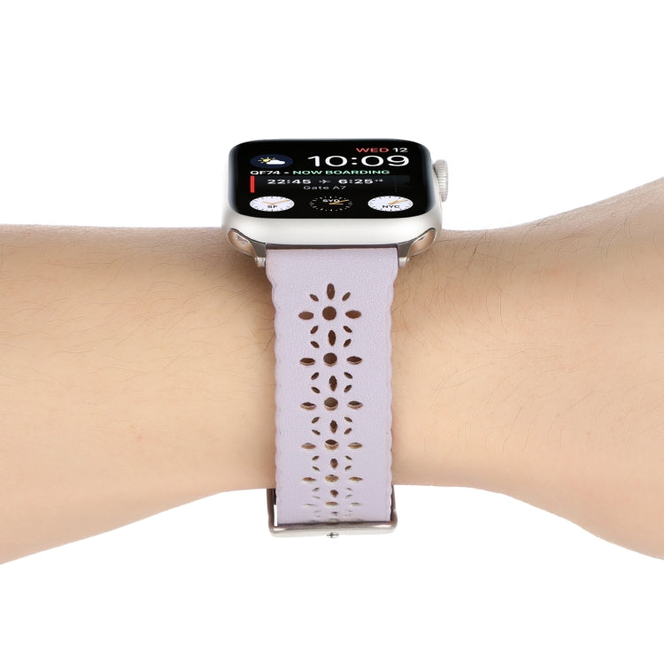 Hollow Genuine Leather Watch Band For Apple Watch Ultra 49mm&Watch Ultra 2 49mm / Series 9&8&7 45mm / SE 3&SE 2&6&SE&5&4 44mm / 3&2&1 42mm(Purple) by bashfashion