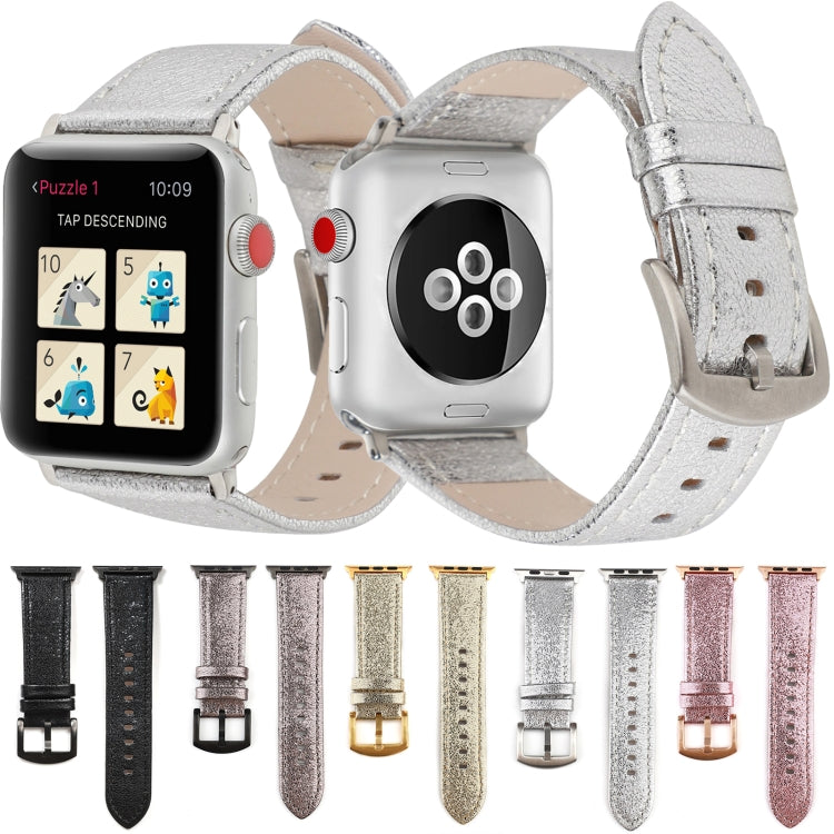 Glitter Genuine Leather Watch Band For Apple Watch Ultra 49mm&Watch Ultra 2 49mm / Series 9&8&7 45mm / SE 3&SE 2&6&SE&5&4 44mm / 3&2&1 42mm(Grey) by bashfashion
