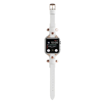 Bracelet Genuine Leather Watch Band For Apple Watch Series 9&8&7 41mm / SE 3&SE 2&6&SE&5&4 40mm / 3&2&1 38mm(White) by bashfashion