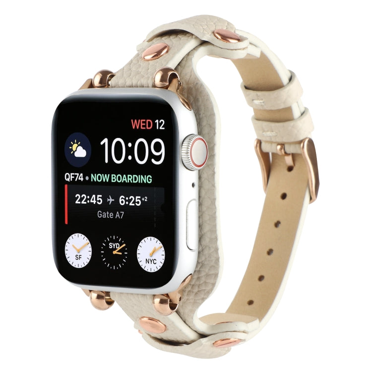Bracelet Genuine Leather Watch Band For Apple Watch Series 9&8&7 41mm / SE 3&SE 2&6&SE&5&4 40mm / 3&2&1 38mm(Beige) by bashfashion