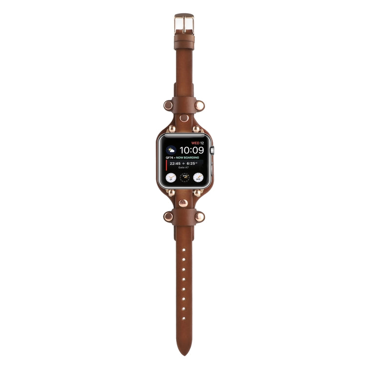 Bracelet Genuine Leather Watch Band For Apple Watch Series 9&8&7 41mm / SE 3&SE 2&6&SE&5&4 40mm / 3&2&1 38mm(Dark Brown) by bashfashion