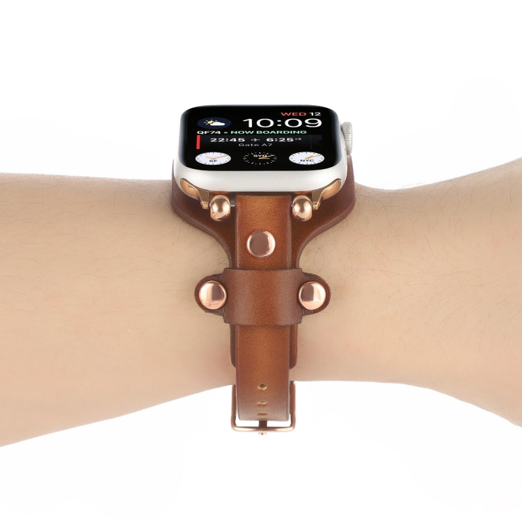 Bracelet Genuine Leather Watch Band For Apple Watch Series 9&8&7 41mm / SE 3&SE 2&6&SE&5&4 40mm / 3&2&1 38mm(Dark Brown) by bashfashion