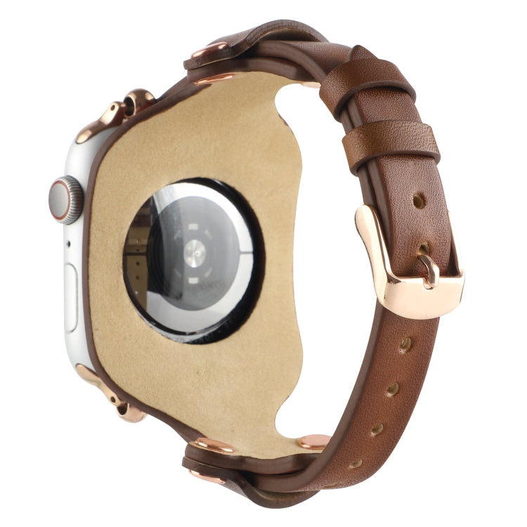 Bracelet Genuine Leather Watch Band For Apple Watch Ultra 49mm&Watch Ultra 2 49mm / Series 9&8&7 45mm / SE 3&SE 2&6&SE&5&4 44mm / 3&2&1 42mm(Dark Brown) by bashfashion