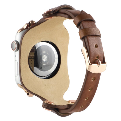 Bracelet Genuine Leather Watch Band For Apple Watch Ultra 49mm&Watch Ultra 2 49mm / Series 9&8&7 45mm / SE 3&SE 2&6&SE&5&4 44mm / 3&2&1 42mm(Dark Brown) by bashfashion