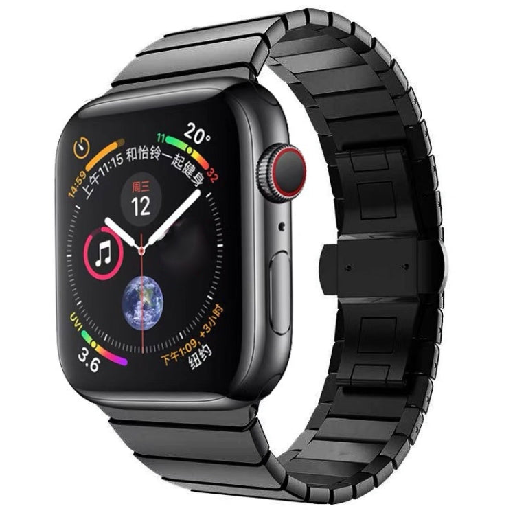 One-bead Steel Butterfly Buckle Watch Band For Apple Watch Series 9&8&7 41mm / SE 3&SE 2&6&SE&5&4 40mm / 3&2&1 38mm(Black) by bashfashion