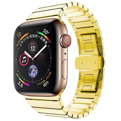 One-bead Steel Butterfly Buckle Watch Band For Apple Watch Series 9&8&7 41mm / SE 3&SE 2&6&SE&5&4 40mm / 3&2&1 38mm(Gold) by bashfashion