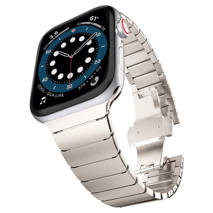 One-bead Steel Butterfly Buckle Watch Band For Apple Watch Series 9&8&7 41mm / SE 3&SE 2&6&SE&5&4 40mm / 3&2&1 38mm (Starlight) by bashfashion