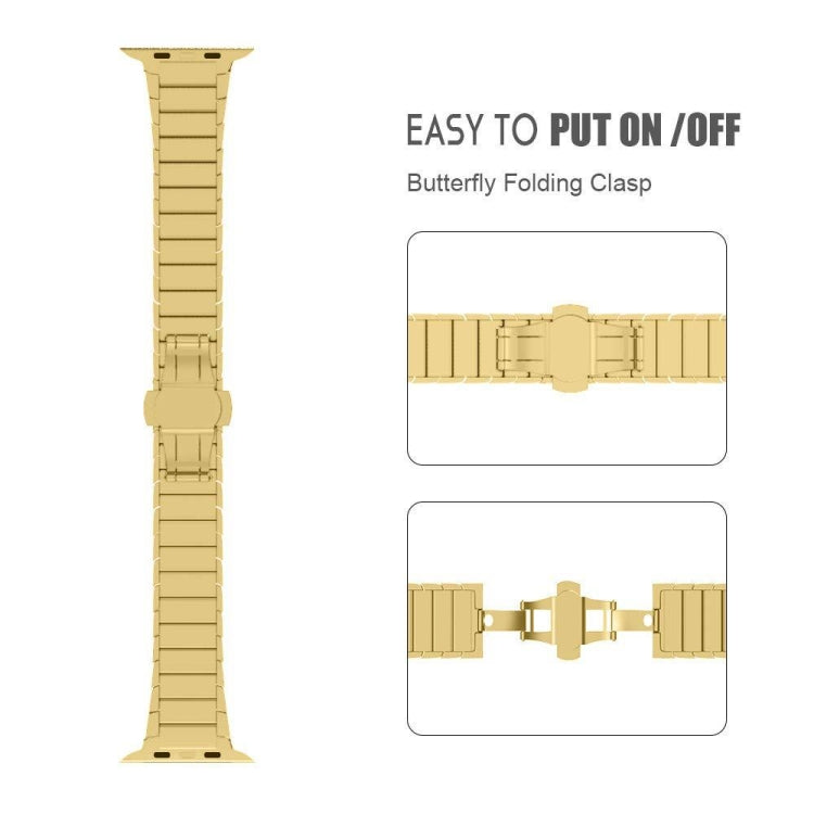 One-bead Steel Butterfly Buckle Watch Band For Apple Watch Series 9&8&7 41mm / SE 3&SE 2&6&SE&5&4 40mm / 3&2&1 38mm(Gold) by bashfashion