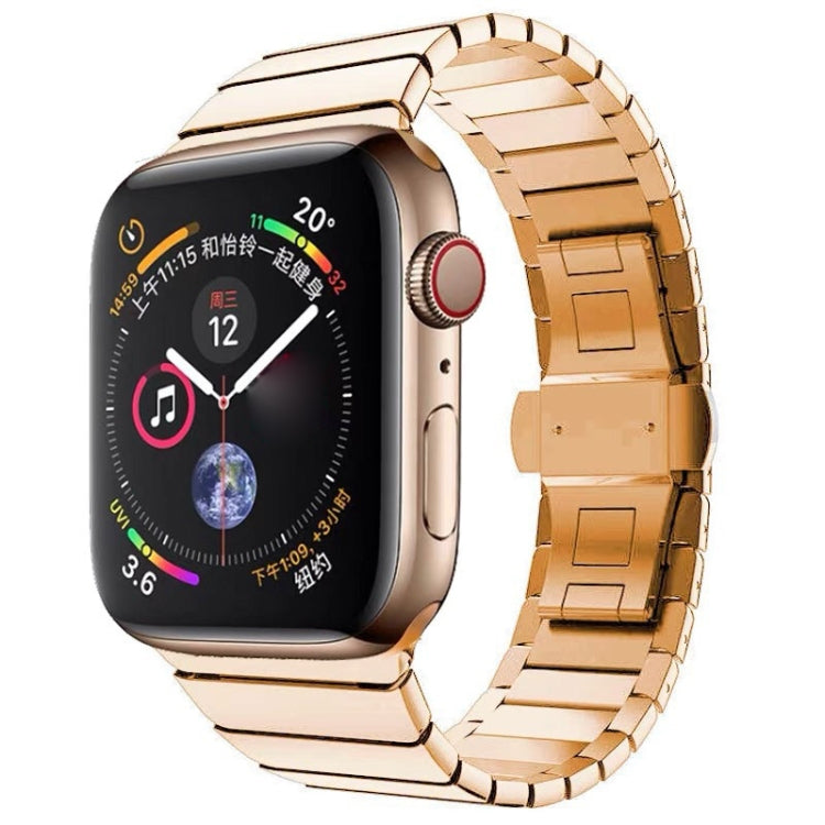 One-bead Steel Butterfly Buckle Watch Band For Apple Watch Ultra 49mm&Watch Ultra 2 49mm / Series 9&8&7 45mm / SE 3&SE 2&6&SE&5&4 44mm / 3&2&1 42mm(Rose Gold) by bashfashion