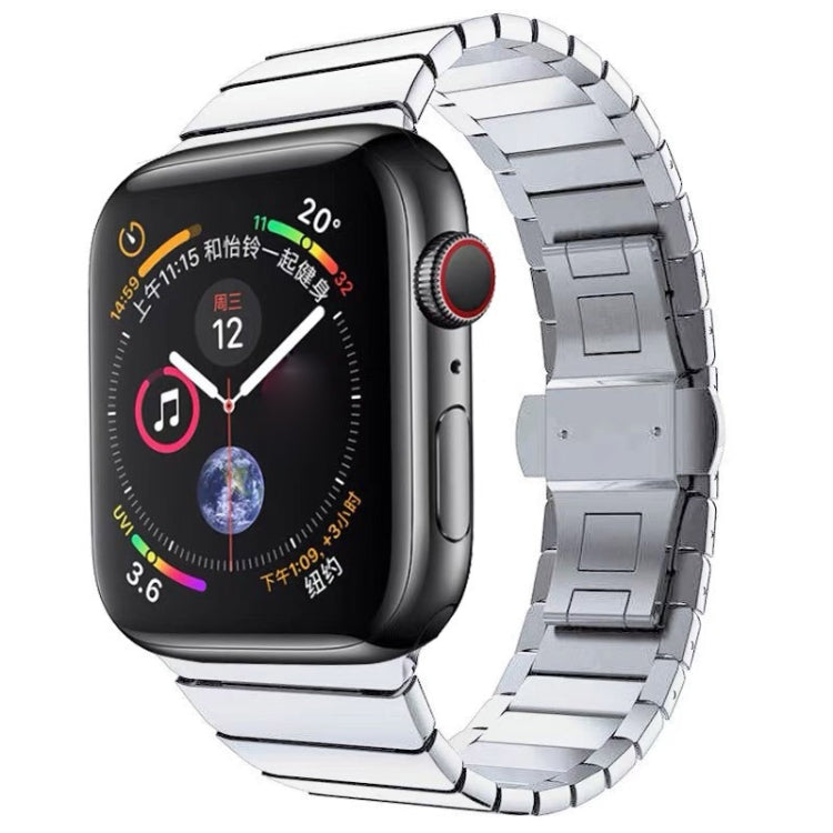 One-bead Steel Butterfly Buckle Watch Band For Apple Watch Ultra 49mm&Watch Ultra 2 49mm / Series 9&8&7 45mm / SE 3&SE 2&6&SE&5&4 44mm / 3&2&1 42mm(Silver) by bashfashion