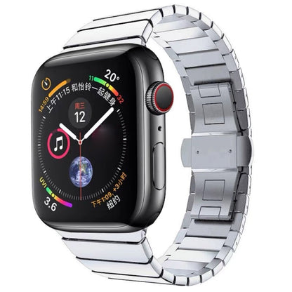One-bead Steel Butterfly Buckle Watch Band For Apple Watch Ultra 49mm&Watch Ultra 2 49mm / Series 9&8&7 45mm / SE 3&SE 2&6&SE&5&4 44mm / 3&2&1 42mm(Silver) by bashfashion