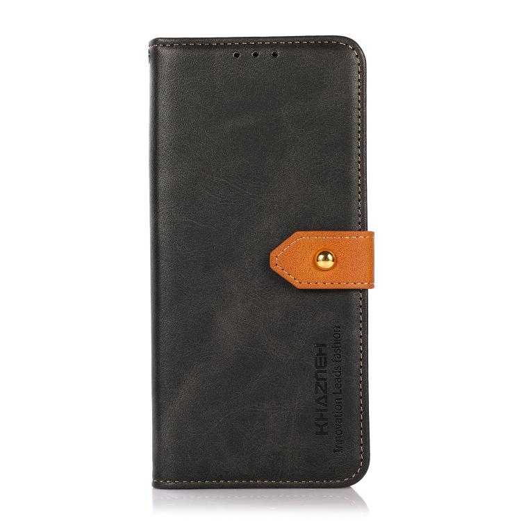 For iPhone 15 KHAZNEH Dual-color Cowhide Texture Flip Leather Phone Case(Black) by bashfashion