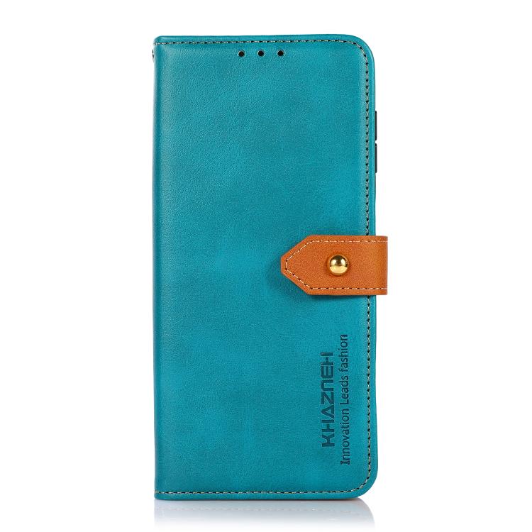 For iPhone 15 KHAZNEH Dual-color Cowhide Texture Flip Leather Phone Case(Blue) by bashfashion