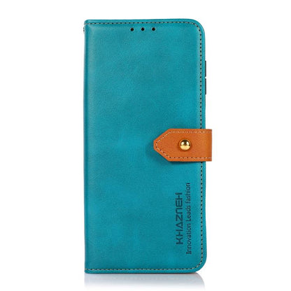 For iPhone 15 KHAZNEH Dual-color Cowhide Texture Flip Leather Phone Case(Blue) by bashfashion