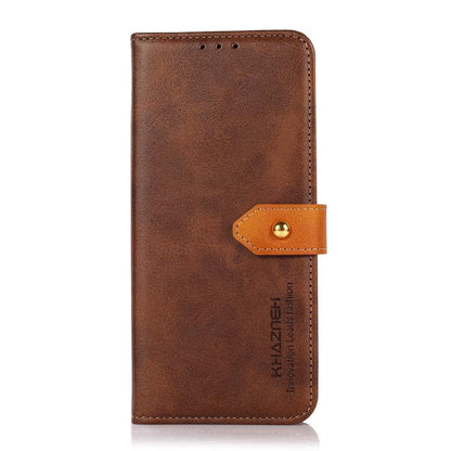 For iPhone 15 KHAZNEH Dual-color Cowhide Texture Flip Leather Phone Case(Brown) by bashfashion