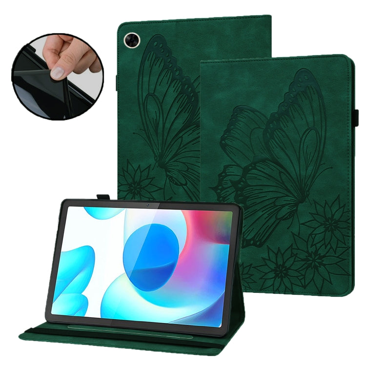 For Realme Pad Big Butterfly Embossed Leather Tablet Case(Green) by bashfashion