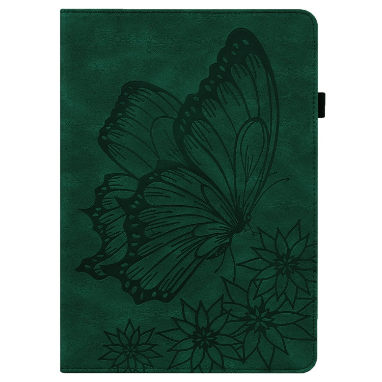 For Realme Pad Big Butterfly Embossed Leather Tablet Case(Green) by bashfashion