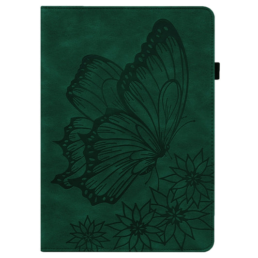 For Realme Pad Big Butterfly Embossed Leather Tablet Case(Green) by bashfashion