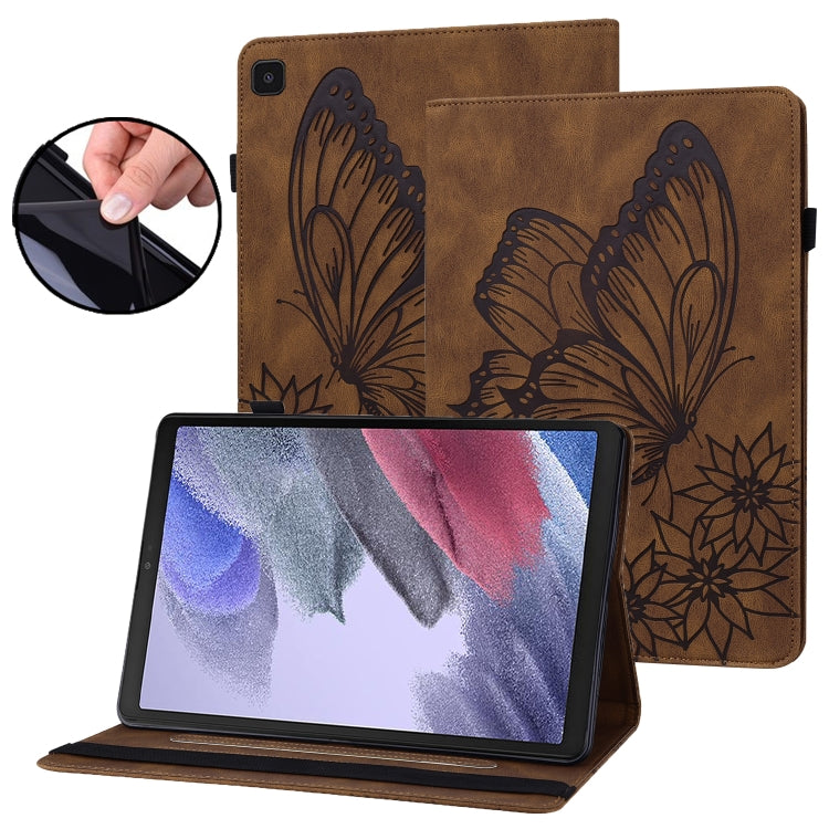 For Samsung Galaxy Tab A7 Lite T220/T225 Big Butterfly Embossed Leather Tablet Case(Brown) by bashfashion