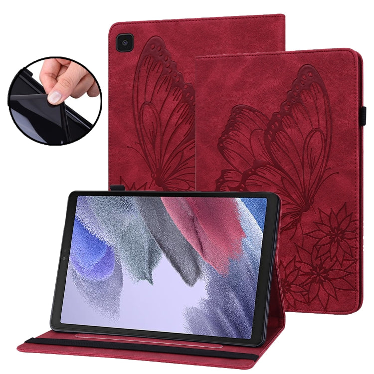 For Samsung Galaxy Tab A7 Lite T220/T225 Big Butterfly Embossed Leather Tablet Case(Red) by bashfashion