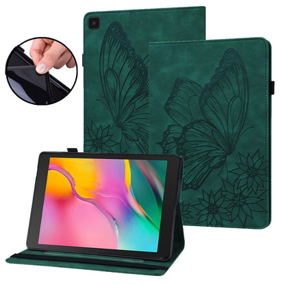 For Samsung Galaxy Tab A 8.0 2019 T290/T295 Big Butterfly Embossed Leather Tablet Case(Green) by bashfashion