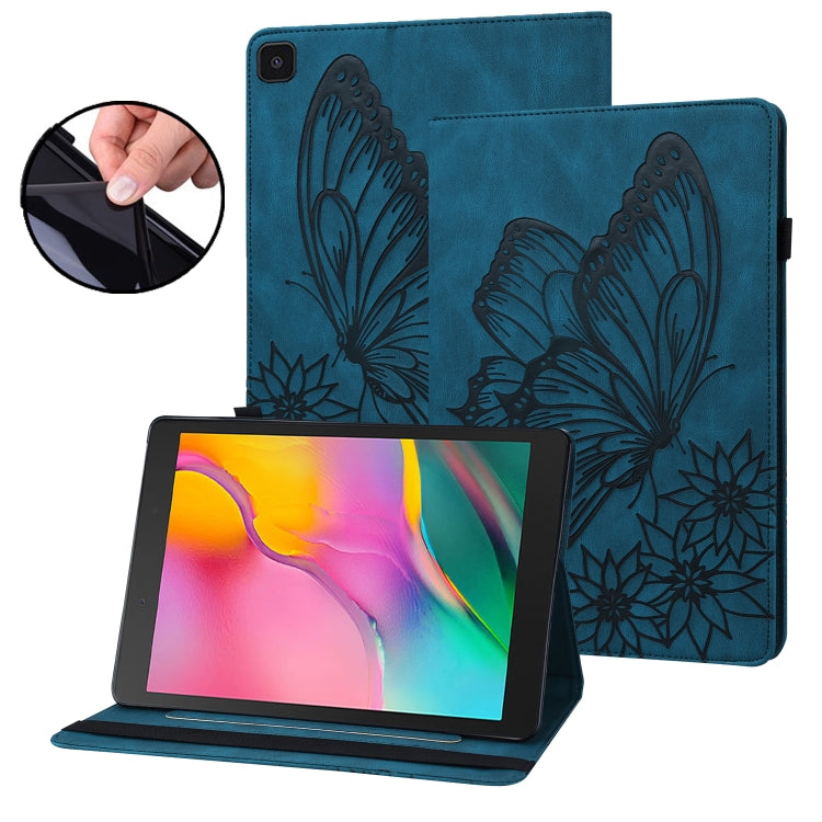 For Samsung Galaxy Tab A 8.0 2019 T290/T295 Big Butterfly Embossed Leather Tablet Case(Blue) by bashfashion