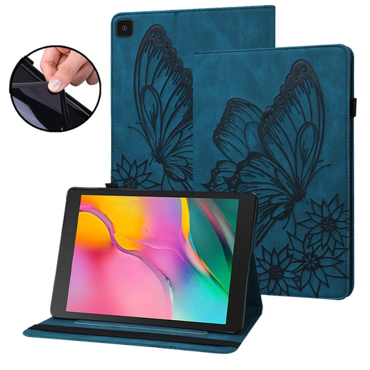 For Samsung Galaxy Tab A 8.0 2019 T290/T295 Big Butterfly Embossed Leather Tablet Case(Blue) by bashfashion