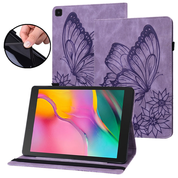 For Samsung Galaxy Tab A 8.0 2019 T290/T295 Big Butterfly Embossed Leather Tablet Case(Purple) by bashfashion