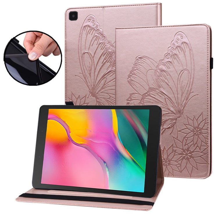 For Samsung Galaxy Tab A 8.0 2019 T290/T295 Big Butterfly Embossed Leather Tablet Case(Rose Gold) by bashfashion