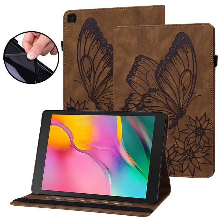 For Samsung Galaxy Tab A 8.0 2019 T290/T295 Big Butterfly Embossed Leather Tablet Case(Brown) by bashfashion