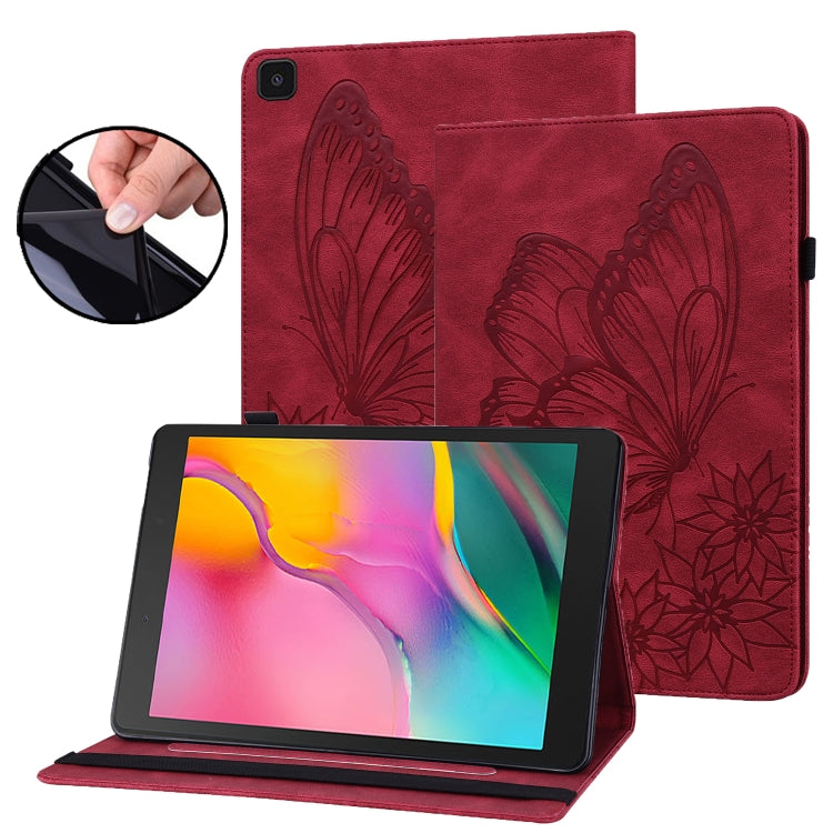 For Samsung Galaxy Tab A 8.0 2019 T290/T295 Big Butterfly Embossed Leather Tablet Case(Red) by bashfashion