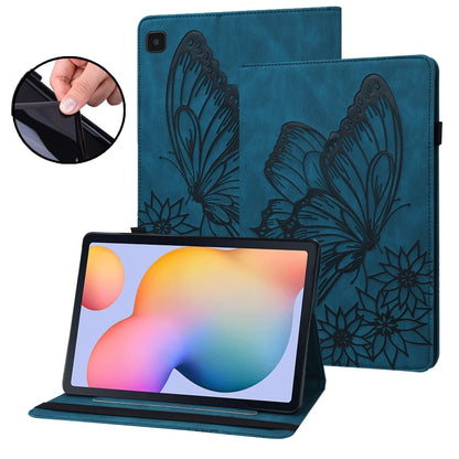 For Samsung Galaxy Tab S6 Lite P610 Big Butterfly Embossed Smart Leather Tablet Case(Blue) by bashfashion