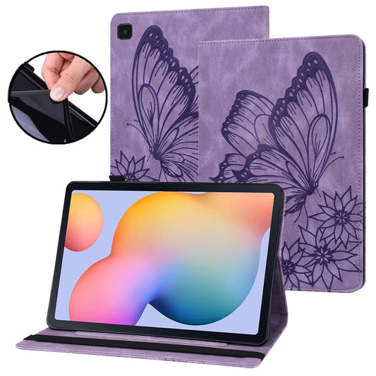 For Samsung Galaxy Tab S6 Lite P610 Big Butterfly Embossed Smart Leather Tablet Case(Purple) by bashfashion