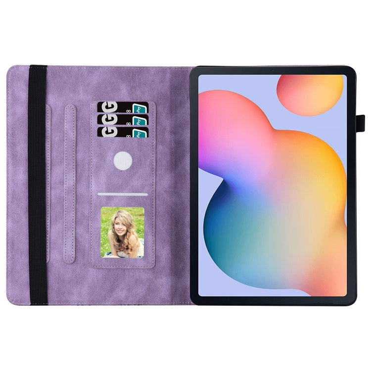 For Samsung Galaxy Tab S6 Lite P610 Big Butterfly Embossed Smart Leather Tablet Case(Purple) by bashfashion