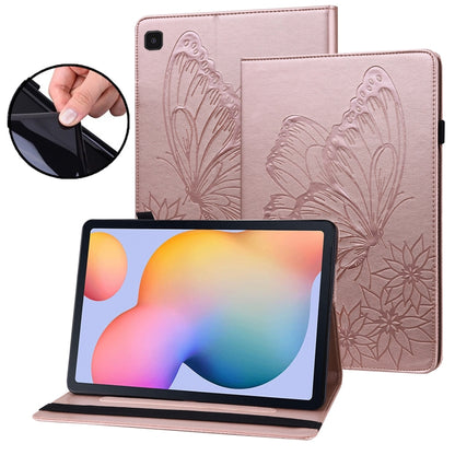 For Samsung Galaxy Tab S6 Lite P610 Big Butterfly Embossed Smart Leather Tablet Case(Rose Gold) by bashfashion