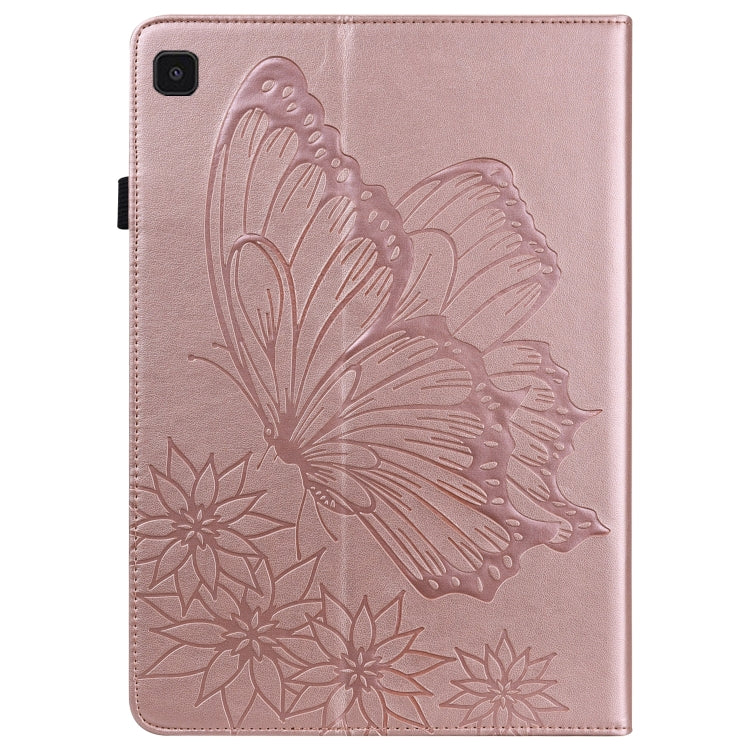For Samsung Galaxy Tab S6 Lite P610 Big Butterfly Embossed Smart Leather Tablet Case(Rose Gold) by bashfashion