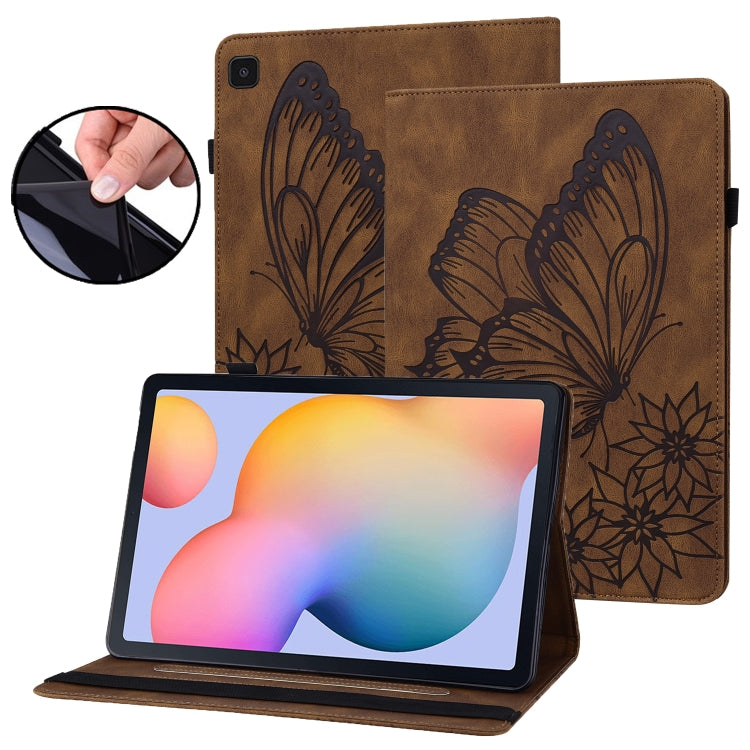 For Samsung Galaxy Tab S6 Lite P610 Big Butterfly Embossed Smart Leather Tablet Case(Brown) by bashfashion