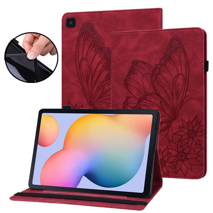 For Samsung Galaxy Tab S6 Lite P610 Big Butterfly Embossed Smart Leather Tablet Case(Red) by bashfashion