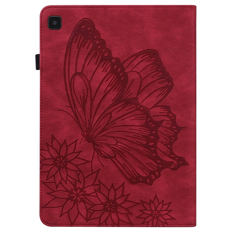 For Samsung Galaxy Tab S6 Lite P610 Big Butterfly Embossed Smart Leather Tablet Case(Red) by bashfashion
