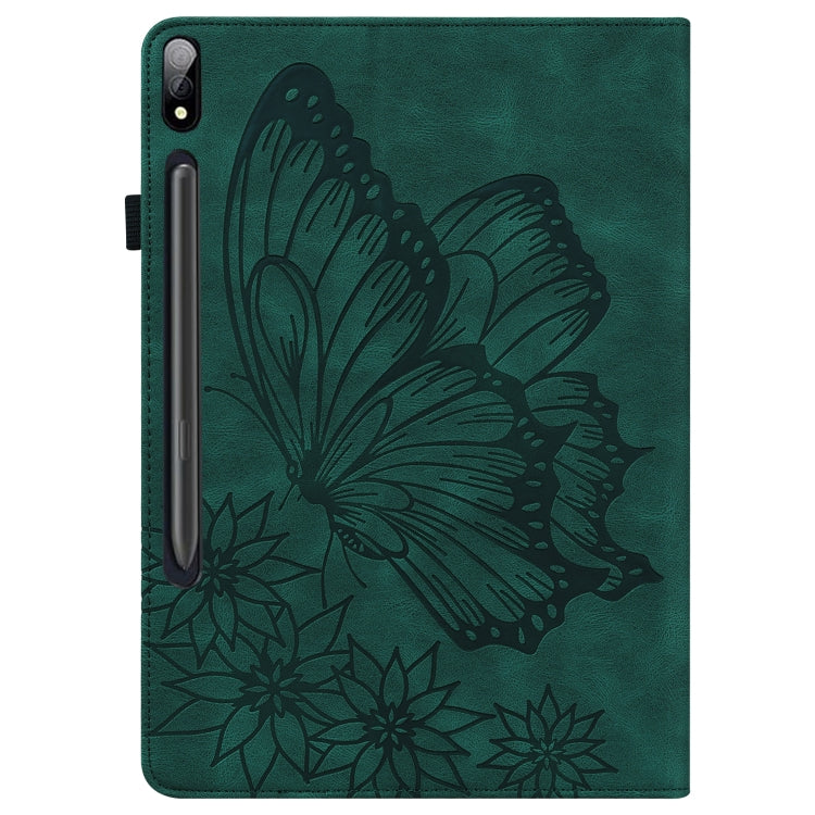 For Samsung Galaxy Tab S7 T870 Big Butterfly Embossed Leather Tablet Case(Green) by bashfashion