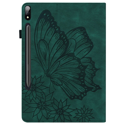 For Samsung Galaxy Tab S7 T870 Big Butterfly Embossed Leather Tablet Case(Green) by bashfashion