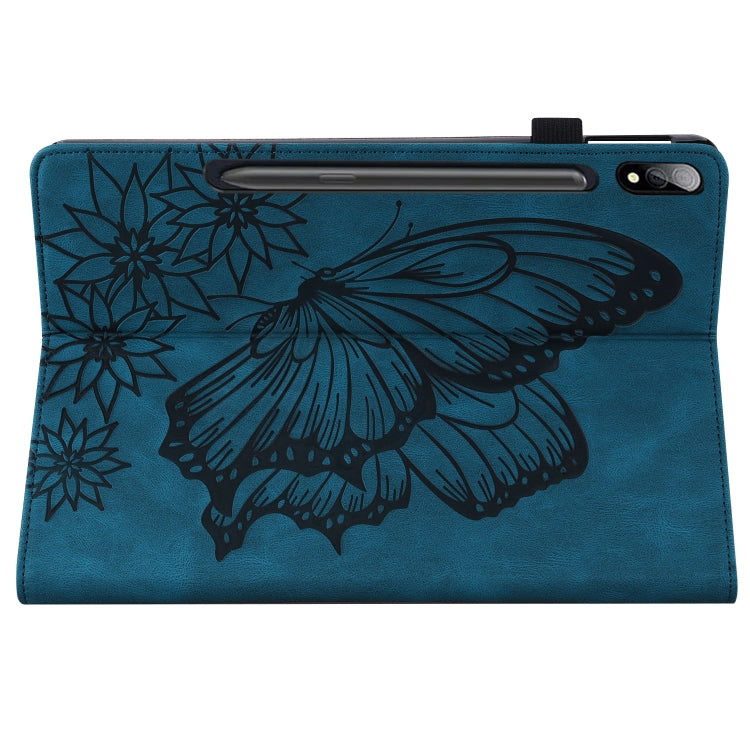 For Samsung Galaxy Tab S7 T870 Big Butterfly Embossed Leather Tablet Case(Blue) by bashfashion