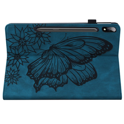For Samsung Galaxy Tab S7 T870 Big Butterfly Embossed Leather Tablet Case(Blue) by bashfashion