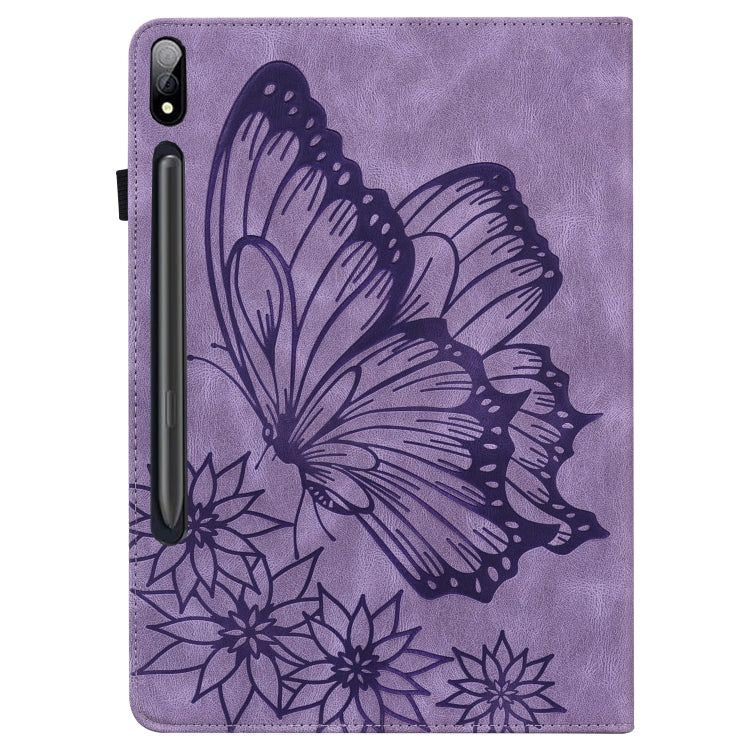 For Samsung Galaxy Tab S7 T870 Big Butterfly Embossed Leather Tablet Case(Purple) by bashfashion