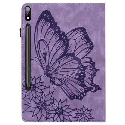 For Samsung Galaxy Tab S7 T870 Big Butterfly Embossed Leather Tablet Case(Purple) by bashfashion