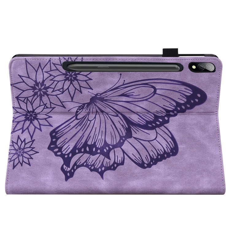 For Samsung Galaxy Tab S7 T870 Big Butterfly Embossed Leather Tablet Case(Purple) by bashfashion