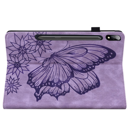 For Samsung Galaxy Tab S7 T870 Big Butterfly Embossed Leather Tablet Case(Purple) by bashfashion