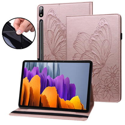 For Samsung Galaxy Tab S7 T870 Big Butterfly Embossed Leather Tablet Case(Rose Gold) by bashfashion